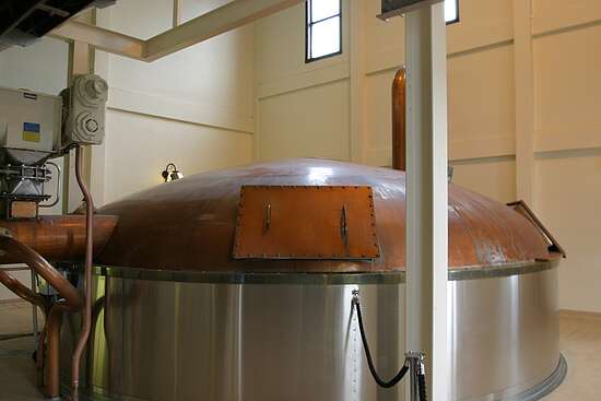 the talisker mashtun, stainless steel walls with a round copper lid