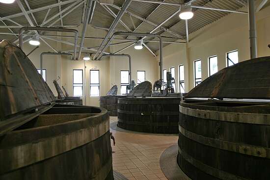 The Talisker fermenters, fully made of wood with open lids
