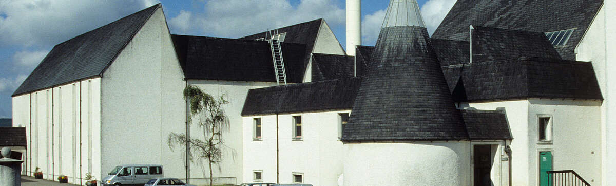 The white buildings of the Auchroisk distillery.