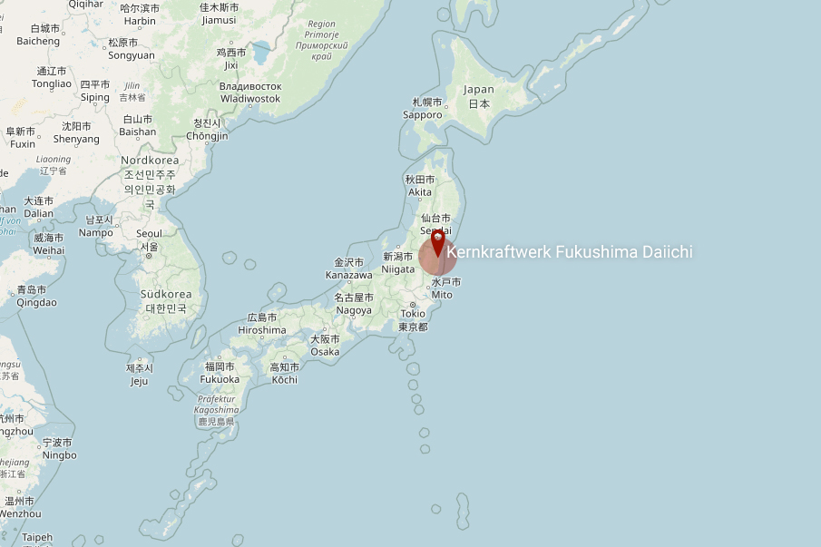 Fukushima marked on the map of Japan