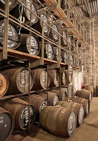 View inside the warehouse of the Springbank distillery
