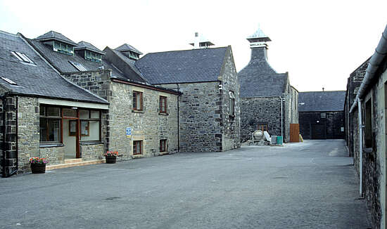 View inside the courtyard of the Inchgower distillery.