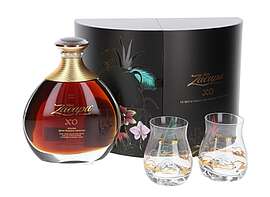 Ron Zacapa XO Rum mit 2 Gläsern