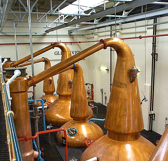 The pot stills of the Glenlivet distillery.