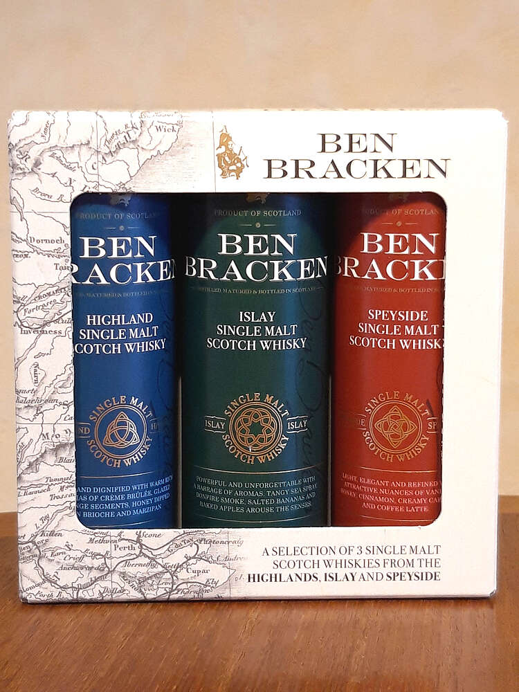 Ben Bracken - - Malt Whiskys Mini 3 Single Scotch Highland+Islay+Speyside Geschenk-Probierset 
