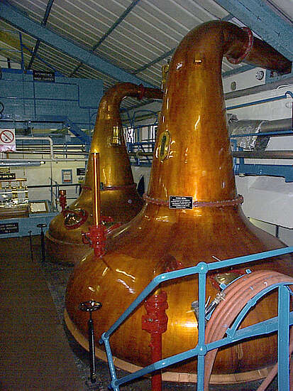 The wash stills of the Glenburgie distillery.