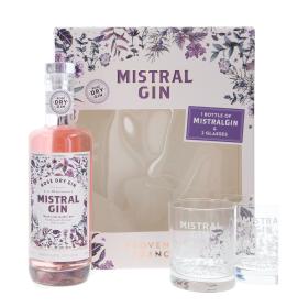 Mistral Dry Rosé Dry Gin de Provence with two glasses 